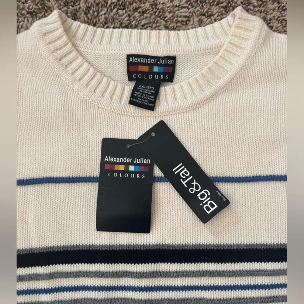 Vintage Alexander Julian Colours Cotton Grandpa Stripe Sweater Men’s Size 2XL